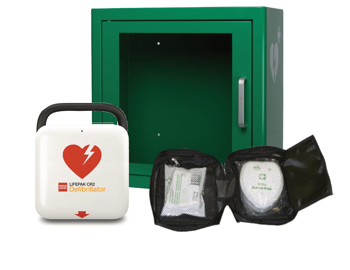 Hjärtstartarpaket, Lifepak Cr2, larmat skåp, nödkit och skylt paket