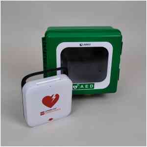 hjärtstartarpaket, lifepak cr2, larmat utomhusskåp, nödkit och skylt paket