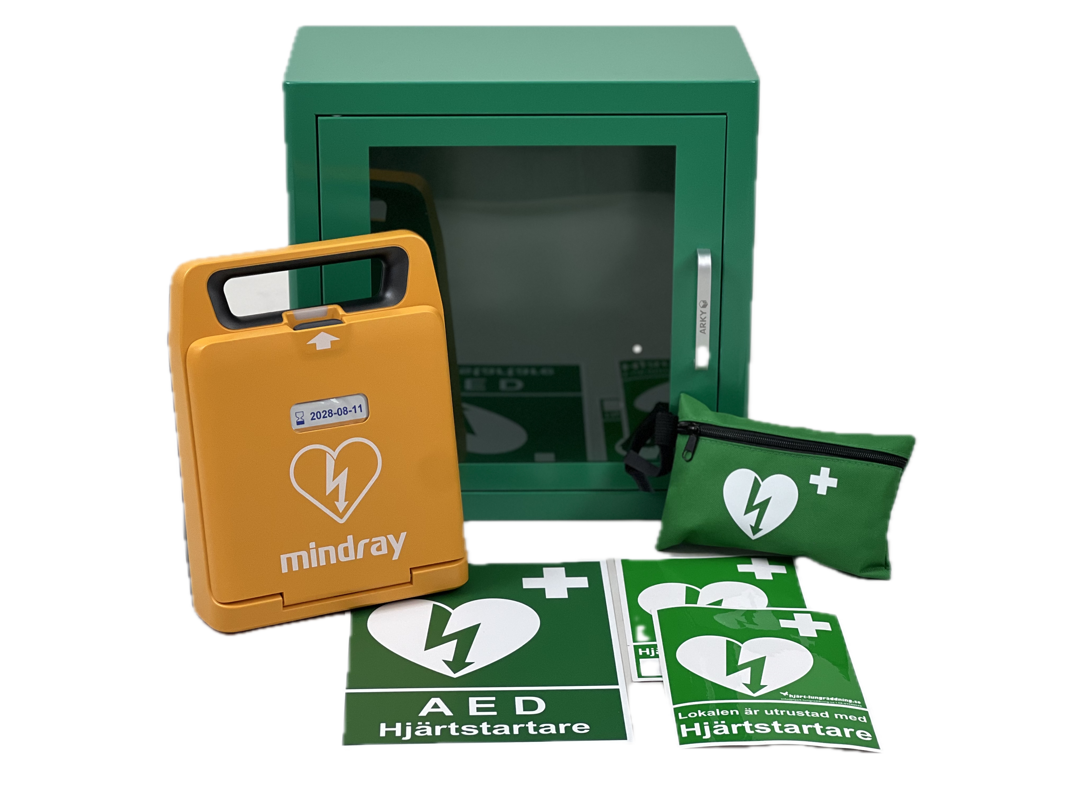 hjärtstartarpaket, mindray c1a, larmat skåp, nödkit och skyltpaket